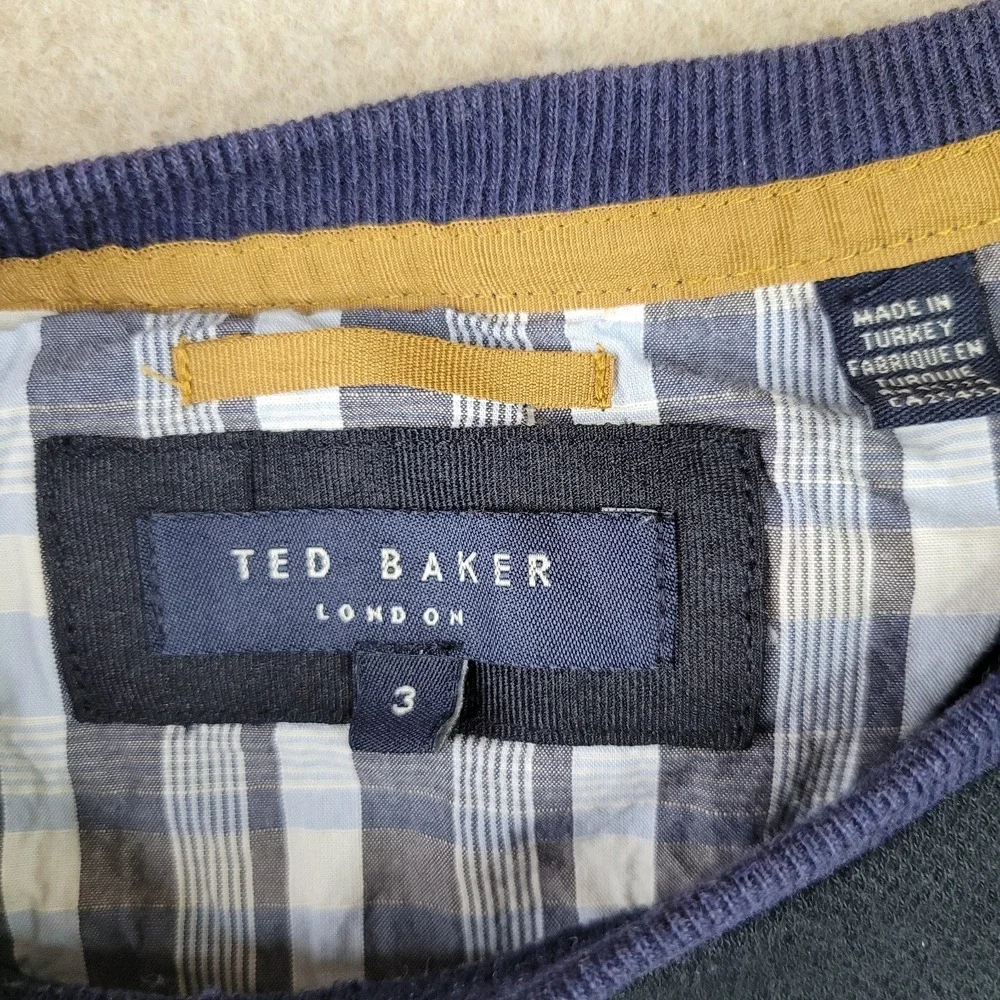 Ted Baker Sweater Mens 3 Blue Striped Pullover Crew Neck Preppy